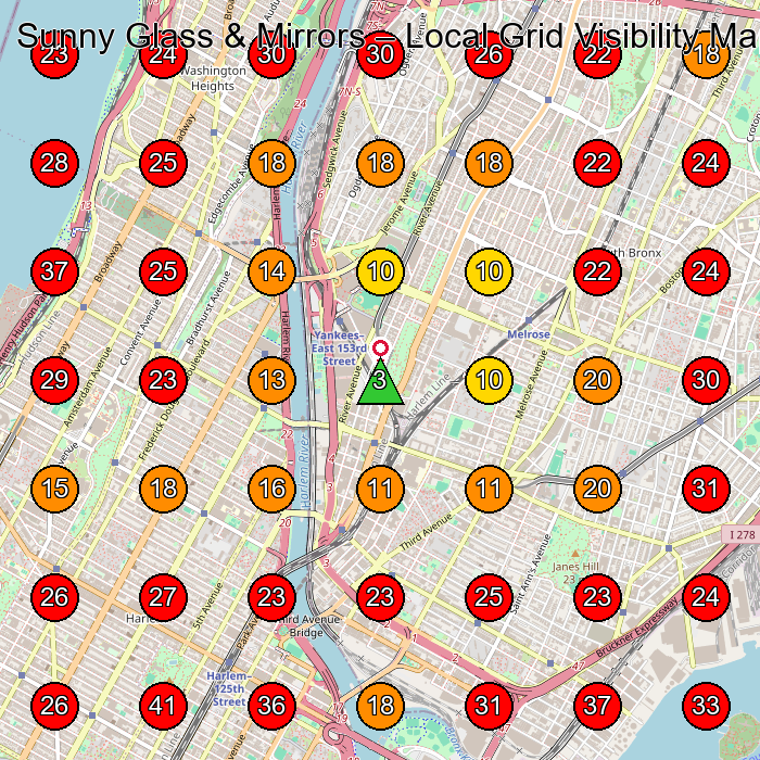 Sunny Glass & Mirrors GeoGrid visibility map for Glass & Mirror Shop in Bronx